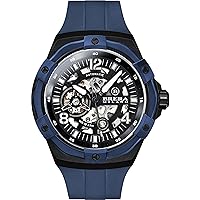Brera Milano Men's Evo 45mm Automatic Watch with Black Steel Case, Black Dial, Blue Bezel, Natural Rubber Strap, Blue Band, Black Folding Clasp, Ref. Bmssas4503f, Strap.