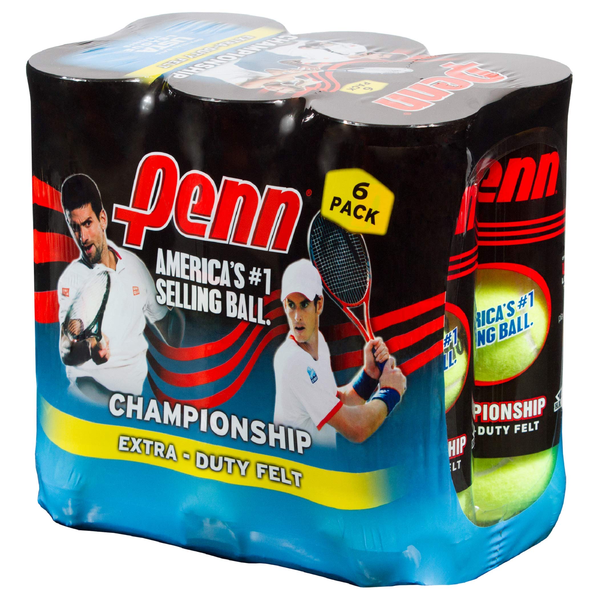 Penn Championship Tennis Balls - Extra Duty Felt Pressurized Tennis Balls - 6 Cans, 18 Balls