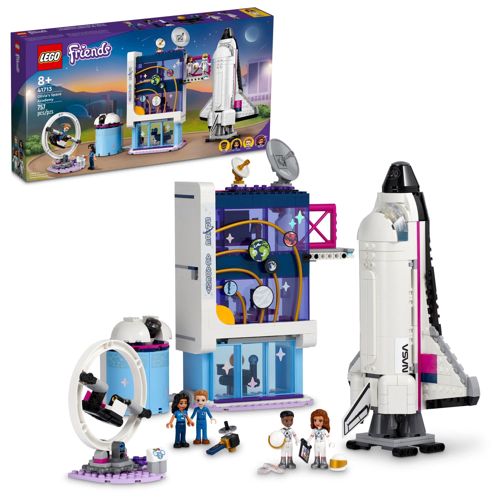 LEGO Friends Olivia’s Space Academy Shuttle Rocket 41713, NASA Space Shuttle Toy for Kids, Pretend Play Space Academy with Astronaut Mini Figures, Gift for Boys Girls 8+ Years Old
