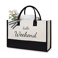 TOPDesign Weekend Vibes Canvas Beach Bag, Carry Bag, Classic Black & White Tote Bag