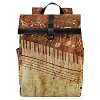 ALAZA Vintage Piano Keys with Musical Notes Backpack Roll-Top Daypack Laptop Work Travel College Bag for Men Women Fits 15.6 Inch Laptop