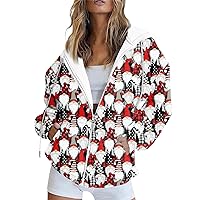 Fall Clothes For Women 2023, Zip Up Hoodies Teen Girls Christmas Printed Sweatshirt Clothing Casual Drawstring Jacket With Pockets Teddy Coat Workout Bomber Jacket Casual (S, Multicolor)