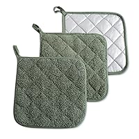DII Basic Terry Collection Quilted 100% Cotton, Potholder, Artichoke Green, 3 Piece