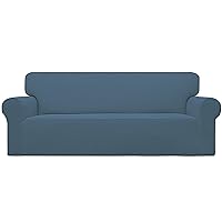 Stretch Sofa Slipcover 1-Piece Sofa Cover Furniture Protector Couch Soft with Elastic Bottom for Kids, Polyester Spandex Jacquard Fabric Small Checks (Sofa, Bluestone)
