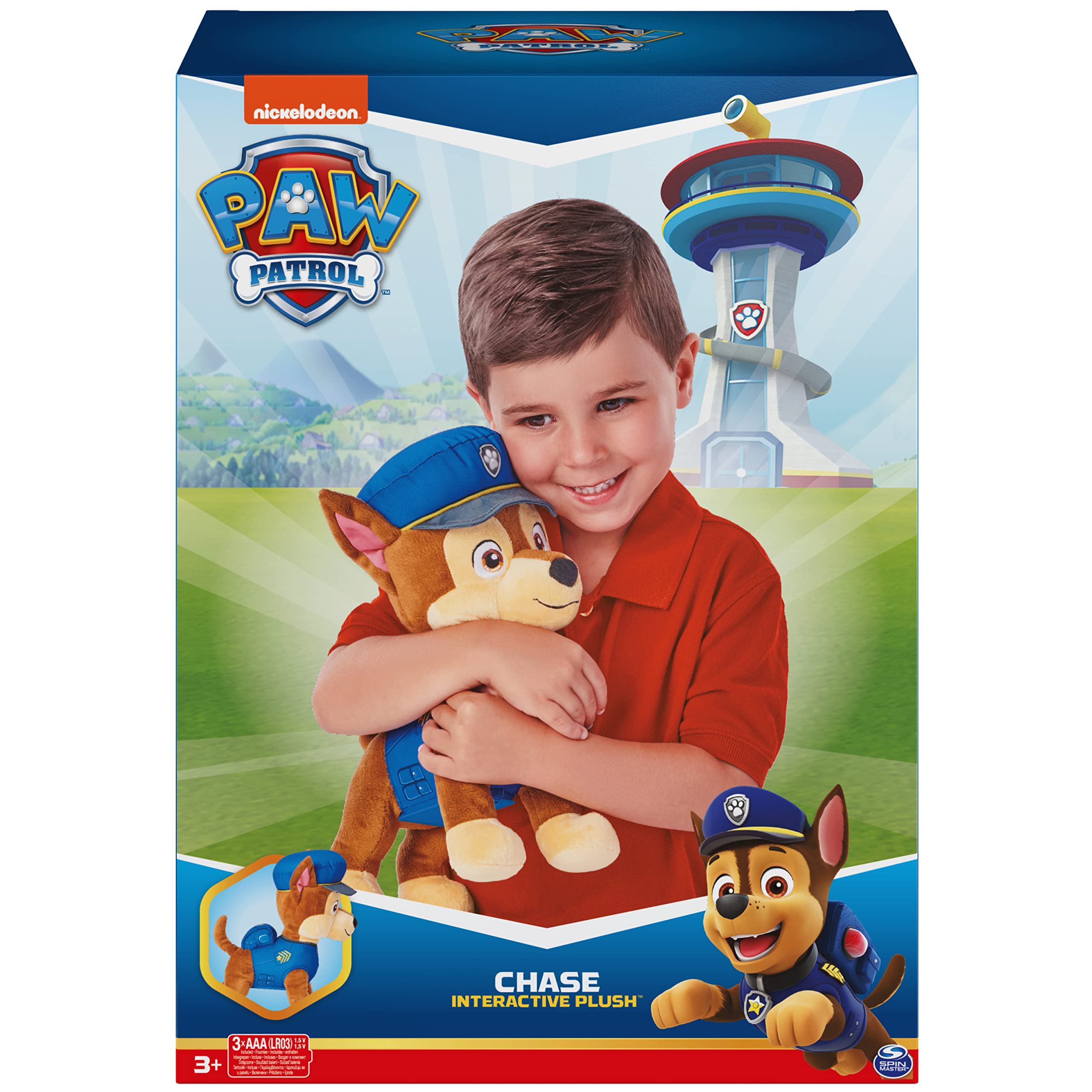 Paw Patrol, Talking Chase 12-Inch-Tall Interactive Plush Toys with Sounds, Phrases and Wagging Tail, Stuffed Animals, Kids Toys for Ages 3 and up