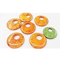 2pcs Fire Oranger - Marble Yellow oranger Green Blue Turquoise Rough Dics Roundel Donut Shape, Genuine Natural Color Turquoise (Green 40mm)