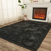 Shag Area Rugs for Living Room, 5X7 Black Large Fluffy Clearance Rug Throw Bedroom Carpet, Indoor Modern Fuzzy Nursery Shag Rugs for Kids and Playroom