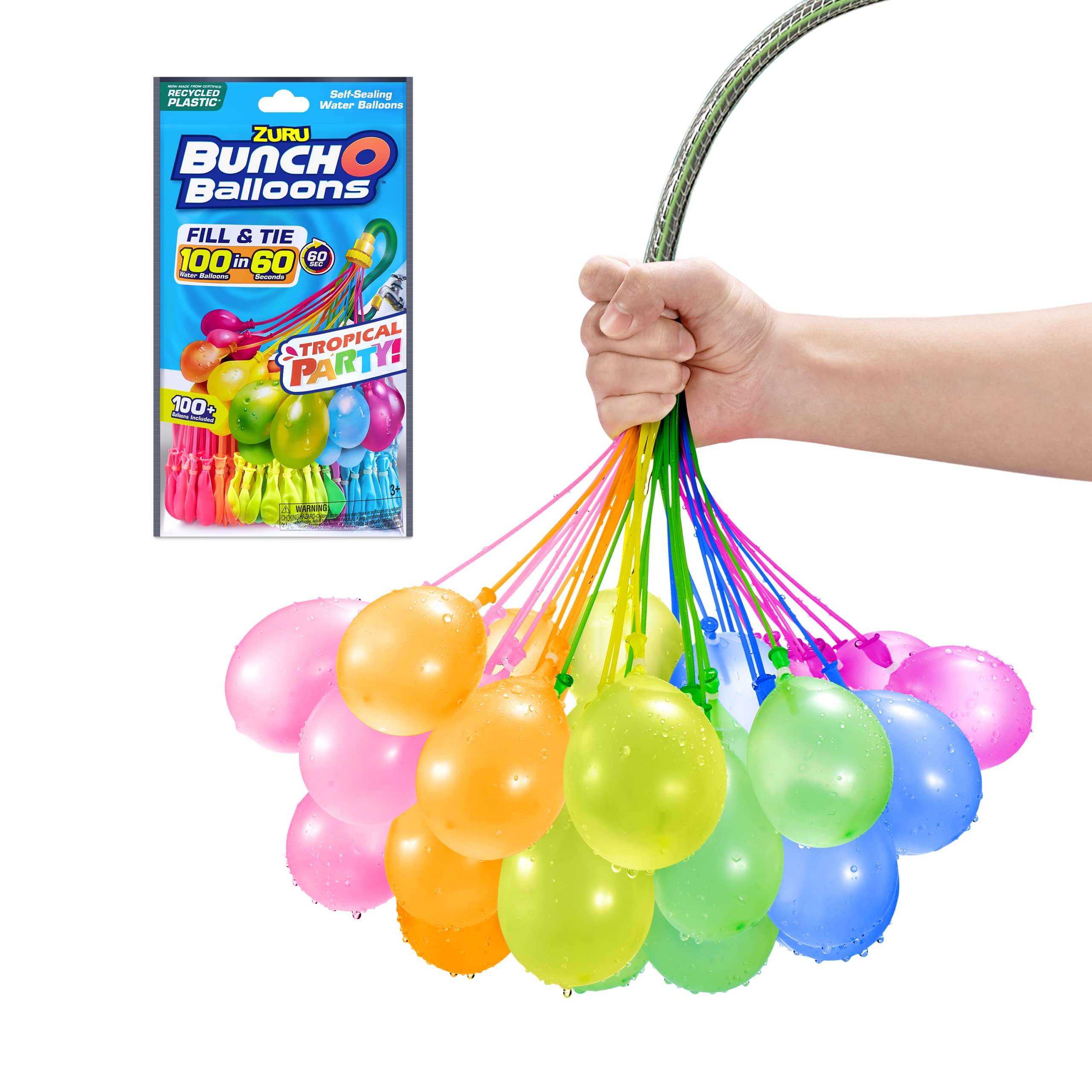 Bunch O Balloons Tropical Party (3 Pack) by ZURU, 100+ Rapid-Filling Self-Sealing Tropical Colored Water Balloons for Outdoor Family, Friends, Children Summer Fun (3 Pack)