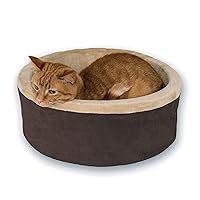 K&H Pet Products Thermo-Kitty Bed Heated Cat Bed for Indoor Cats , Electric Warming Bed for Cats and Small Dogs, Washable Thermal Plush Calming Round Pet Bed - Small 16