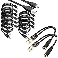 SAITECH IT 10 Pack 3 Ft USB 2.0 A to Mini 5 pin B Cable for External HDDS Bundle with 2 Pack Gold Plated 3.5 mm Headphone Splitter for Computer 2 Male to 1 Female 3.5mm Headphone Mic Audio Y Splitter