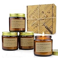 4 Pack Scented Candle Set Soy Wax Candles, Aromatherapy Candles for Home Decoration, Jar Candles Gift for Women Mother with Amber Glass Jars and Kraft Wrapping