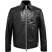 Men's Black Crocodile Leather Jacket Cowskin With Crocodile Embossed Leather Jacket For Mens