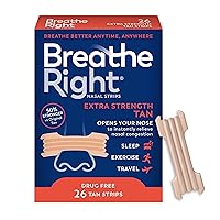 Breathe Right Nasal Strips Extra Strength Tan Nasal Strips Help Stop Snoring Drug-Free Snoring Solution & Instant Nasal Congestion Relief Caused by Colds & Allergies 26ct (packaging may vary)