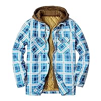 Men's Flannel Shirt Jackets with Quilted Lined Long Sleeve Hooded Plaid Coat Button Down Thicken Winter Warm Outerwear