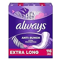 Always Anti-Bunch Xtra Protection Daily Liners, Extra Long Length, Unscented, 116 Count