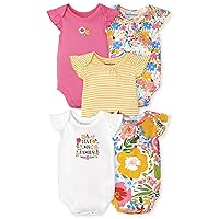 The Children's Place Baby Girls' and Newborn Short Sleeve Cotton Variety Pack Bodysuits