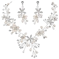 BriLove Women's Bohemian Boho Crystal Teardrop Freshwater Cultured Pearl Handmade Filigree Flower Choker Necklace Dangle Earrings Set