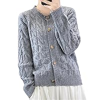 Autumn and Winter Thickened Round Neck Retro Twisted Cashmere Knitted Cardigan for Women Loose Short Twisted Wool Sweater