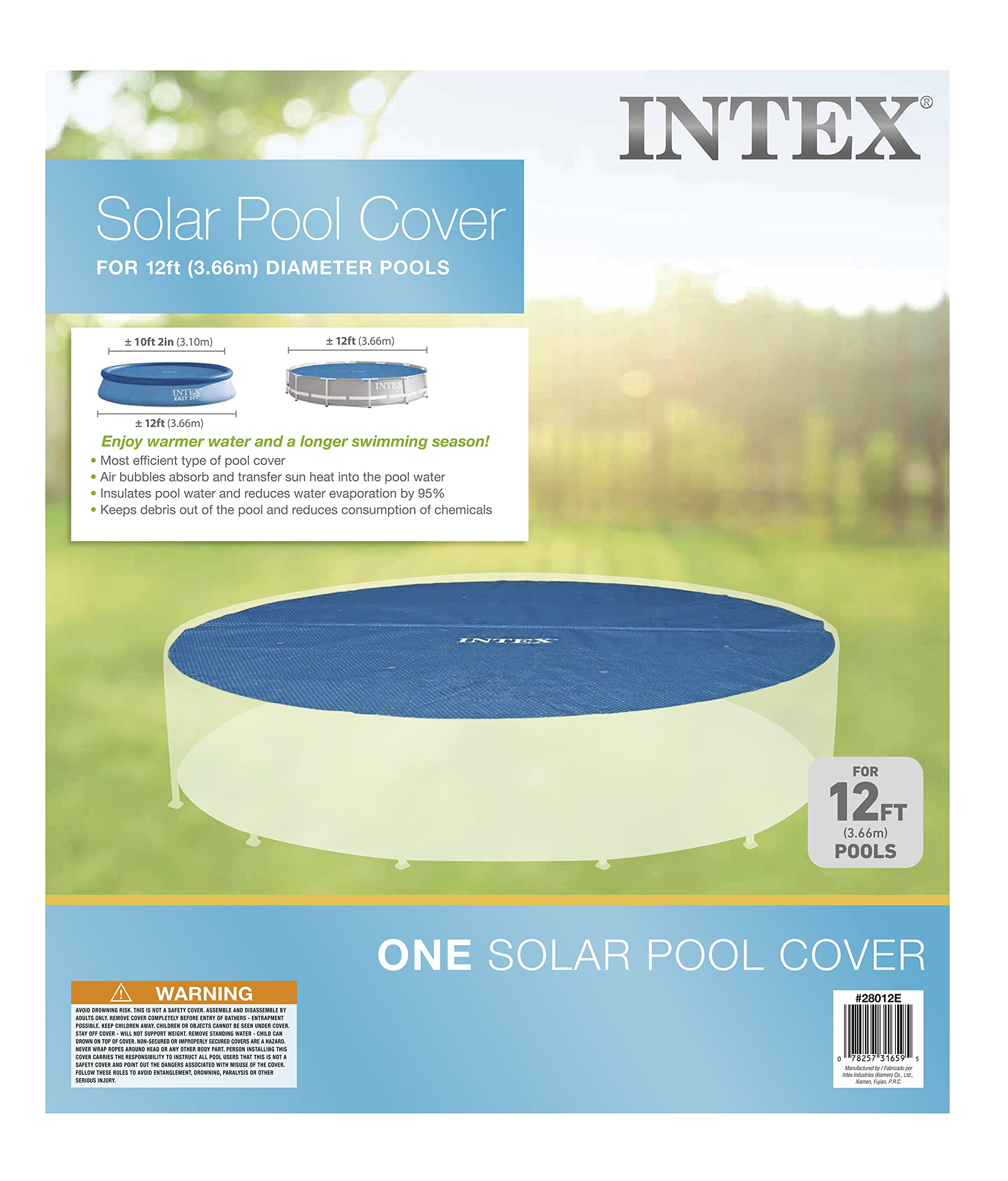 INTEX 28012E Solar Pool Cover: For 12ft Round Easy Set and Metal Frame Pools – Insulates Pool Water – Reduces Water Evaporation – Keeps Debris Out – Reduces Chemical Consumption
