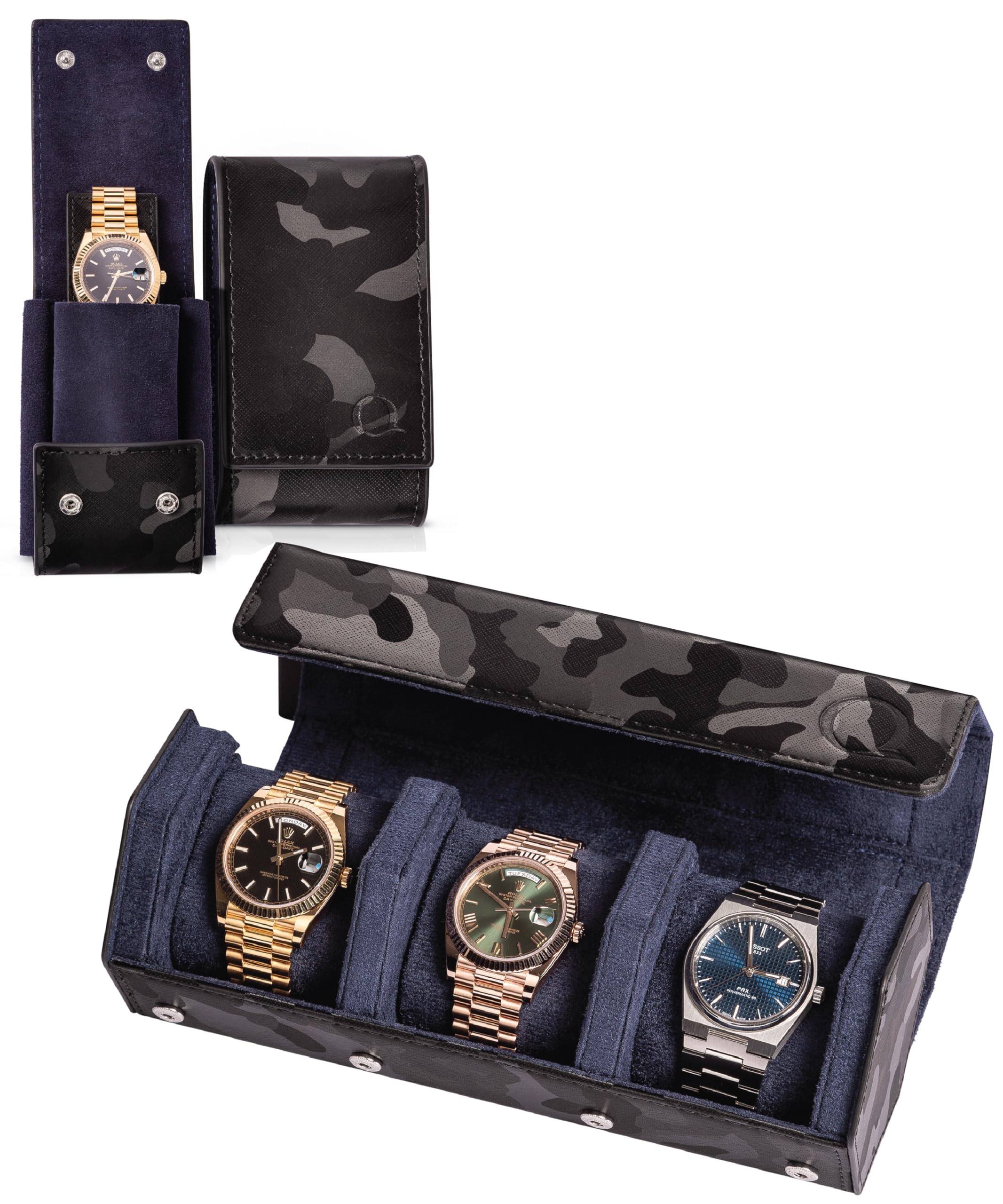 QWATCHBANDS Black Camo Watch Roll and Watch Pouch Bundle