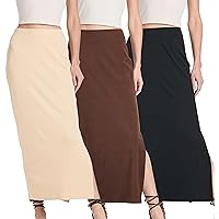 Real Essentials 3 Pack: Women's Ribbed High Waisted Maxi Skirt with Side Slit - Casual Long Pencil Skirt