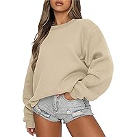 ANRABESS Women's Long Sleeve Sweatshirt Casual Crewneck Loose Fit Pullover Hoodie Fleece Fall Tops