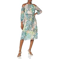 London Times Women's Cold Shoulder Blouson Midi Guest of Special Occasion Summer Fun