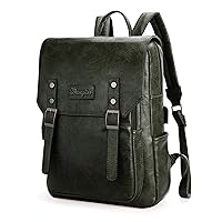 Wrangler Backpack for Women & Men Vegan PU Leather Travel Laptop Backpack College Dark Green Backpack with USB Charging Port