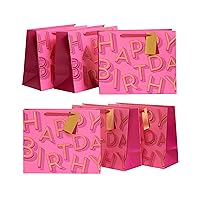 Multipack Of 6 Large Gift Bags With Tags - Pink Happy Birthday Design,266mm x 330mm x 139mm