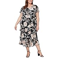 S.L. Fashions Women's Plus Size Long Tiered Ruffle Dress