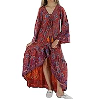 Women's Floral Rose Maxi Dress with High-Low Hemline and Mid-Length Sleeves