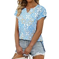 XIEERDUO Womens Summer Tops Casual V Neck T Shirts Short Sleeve Shirts Loose Fit Flowy