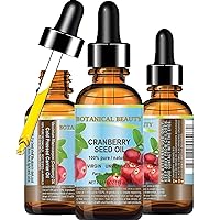 CRANBERRY SEED OIL 100% Pure Natural Unrefined Virgin Cold Pressed Carrier Oil. 0.33 fl.oz - 10 ml. for Face, Skin, Body, Hair, Lips, Nails, Anti - Aging Face Oil by Botanical Beauty