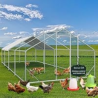 10x26FT Large Metal Chicken Coop Run with Feeder and Waterer Set, Walk-in Poultry Cage Chicken Runs House for Yard with Waterproof Roof Cover,Chicken Pens for Outdoor Farm