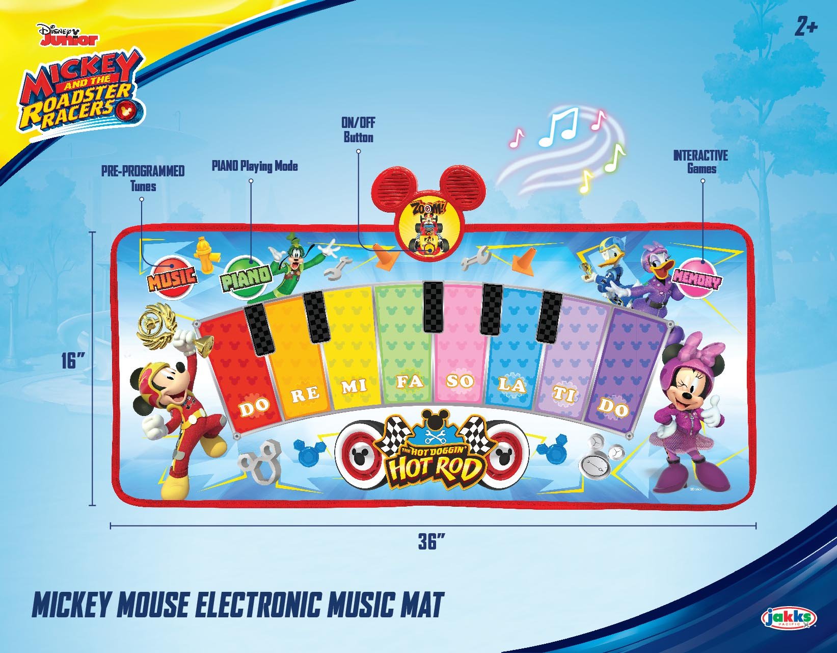 Jakks Pacific Mickey and The Roadster Racers Electronic Music Play Mat, Multicolor