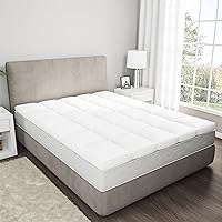 Pillow Top Queen Mattress Topper - Plush, Supportive Baffle Box Down and Duck Featherbed with 4-Inch Gusset and Cotton Cover by Lavish Home (White)