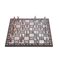 GiftHome Ottoman vs Byzantine Figures Metal Chess Set for Adults, Handmade Pieces and Mosaic Design Wooden Chess Board King 2.75 inc