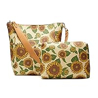 Womens Shoulder Bucket Bag Designer Handbags Tote Purses with Floral Sunflower and Butterflies Print and innner Pouch