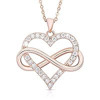 Infinity Heart Necklace and Earring Bundle, Brilliant Heart Stud Earrings for Women, Rose Gold Necklace and Earring set for Women, Wonderful Jewelry Gifts for Women, Mom, Wife, Girlfriend