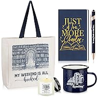 Set of 5 Book Lovers Gifts for Library Lovers' Day Include Canvas Tote Bag A6 Journal Notebook with Ballpoint Pen 12 oz Enamel Mug Scented Candle for Graduation Teacher Reader Gifts(Blue)