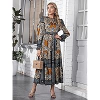 Fall Dresses for Women 2022 Paisley Print Tie Neck Dress (Color : Multicolor, Size : X-Small)