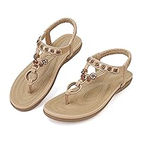 SHIBEVER Womens Sandals Summer Bohemian Flat Sandals Shoes with Elastic Strap Dressy Sandal