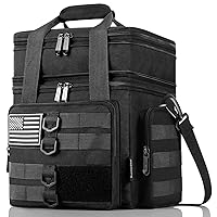 Tactical Lunch Box for Men, Large Insulated Lunch Bag Adult, Heavy Duty Double Deck Expandable Lunch Cooler Bag Leakproof Waterproof Lunch Tote for Work Office Camping Travel - Black
