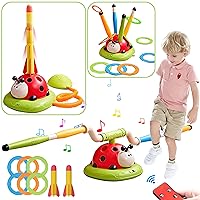 3 in 1 Musical Jump, Toss Ring Game Toy and Rocket Launcher for Kids Outdoor Toys with Remote Control, Indoor Outside Toys for Kids Ages 4-8 Toys for Ages 5-7 8-13 Kids Gifts