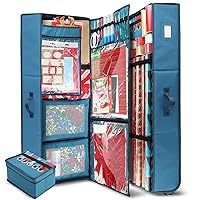 Hearth & Harbor Holiday Storage with Christmas Bins and Ribbon Organizer - Fade Resistant Wrapping Paper Containers with Wheels Fits Up to 30 Rolls