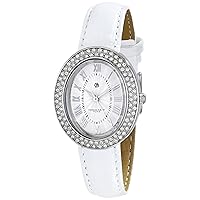 Charles-Hubert, Paris Women's 6837-W Premium Collection Swarovski Crystal-Accented Stainless Steel Watch with White Leather Band