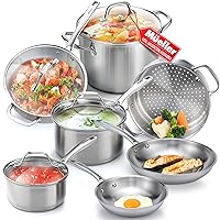 Mueller Pots and Pans Set 11-Piece, Ultra-Clad Pro Stainless Steel Cookware Set, Ergonomic and EverCool Stainless Steel Handle, Includes Saucepans, Skillets, Stockpot, Saute Pan, Steamer