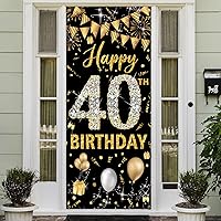 40th Birthday Decorations Door Banner, Black Gold Happy 40th Birthday Decorations Women Men, Door Cover Sign Poster Decor, 40 Year Old Birthday Party Photo Props Backdrop, Fabric 6.1ft x 3ft PHXEY
