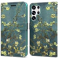 CoverON Pouch for Samsung Galaxy S23 Ultra Wallet Case, RFID Blocking Flip Folio Stand Vegan Leather Phone Cover Sleeve 6 Card Slot Holder Fit Galaxy S23 Ultra Case - Almond Blossoms Van Gogh