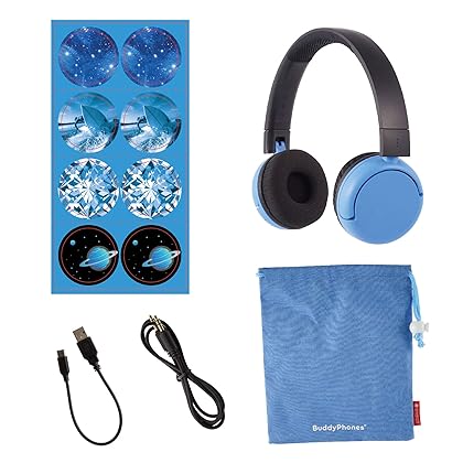 Made for Amazon, Volume Limiting Bluetooth BuddyPhones, PopTime in Blue. Ages (8-15)